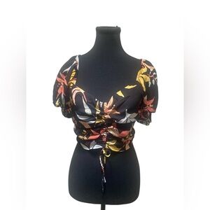 Forever 21 Black Floral Ruched Blouse GUC S
